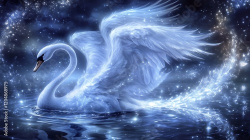 Fototapeta Naklejka Na Ścianę i Meble -  A serene swan spirit animal gliding on a shimmering lake