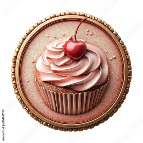 3D Cherry Decoration with Cupcake on Isolated Transparent Background photo