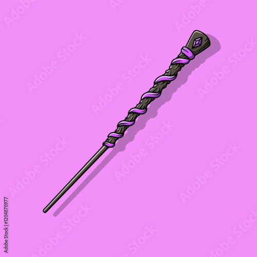 The magic wand made from wood with beautiful classical carvings
