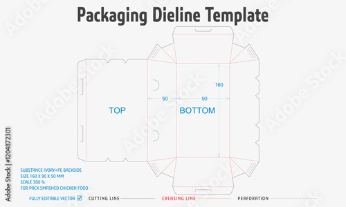 Packaging Dieline Template. 2D Technical Drawing File Eps Scale. Fully editable vector. Prepared for production