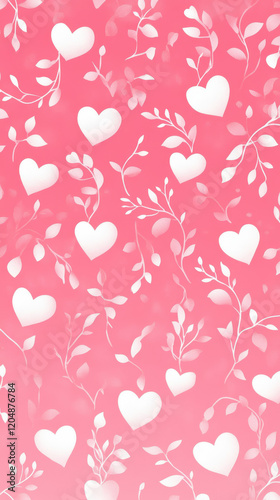 subtle pattern of intertwined hearts and vines on pink gradient background