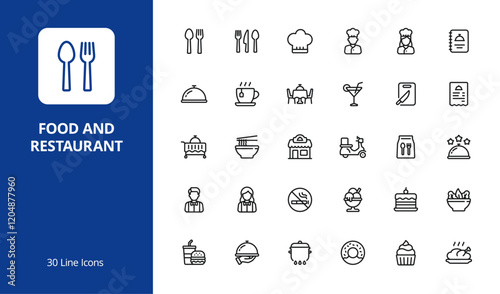 Food and restaurant icon set with line style