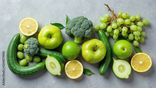 A vibrant assortment of fruits and veggies spell out 