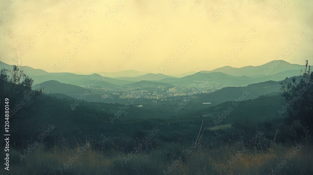 Fototapeta premium Mountain Ranges & Town Below