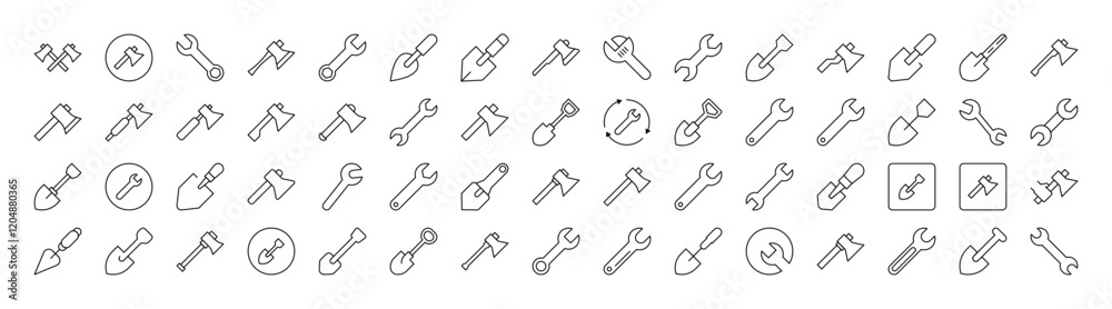 Brick Wall, Floor Plan, Building Line Icon Bundle. Outline Signs for Graphic and Web Design, Apps, Adverts, Various Cards Brick Wall, Floor Plan, Building Line Icon Bundle. Outline Signs for Graphic and Web Design, Apps, Adverts, Various Cards
