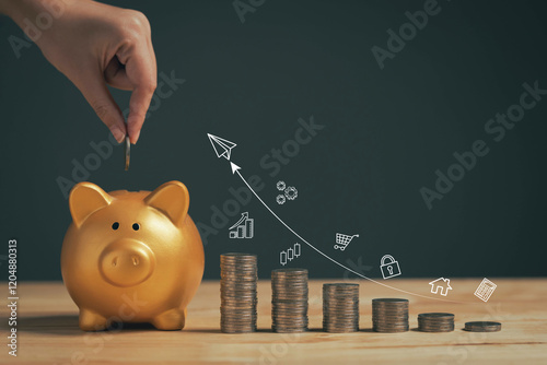The concept of setting investment goals. Finance. Money. Saving money. Investment in the stock market through banks...