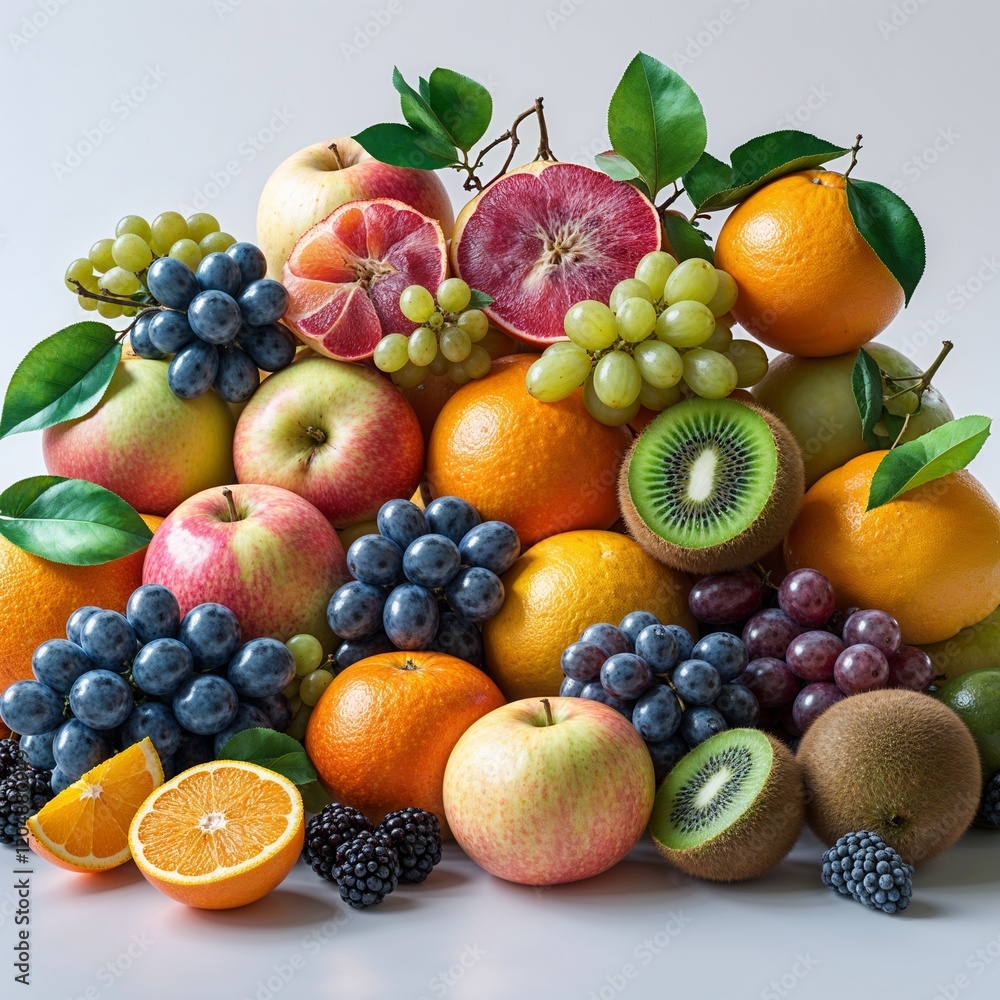 A High-Contrast Explosion of Colors in a Lush Mound of Fresh, Ripe, and Juicy Fruits A High-Contrast Explosion of Colors in a Lush Mound of Fresh, Ripe, and Juicy Fruits