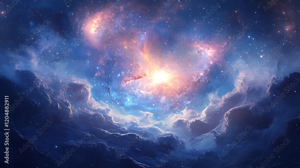 Fototapeta premium A beautiful blue sky with a few clouds and stars