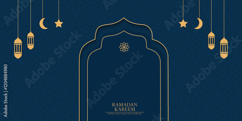 greeting cards Ramadan and Eid background with copy space,Eid Al-Fitr Mubarak, Ramadan Kareem, Islamic Style Greeting Background Collection Set with Arabic Ornaments