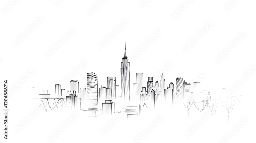 Fototapeta premium Sketchy NYC skyline illustration.