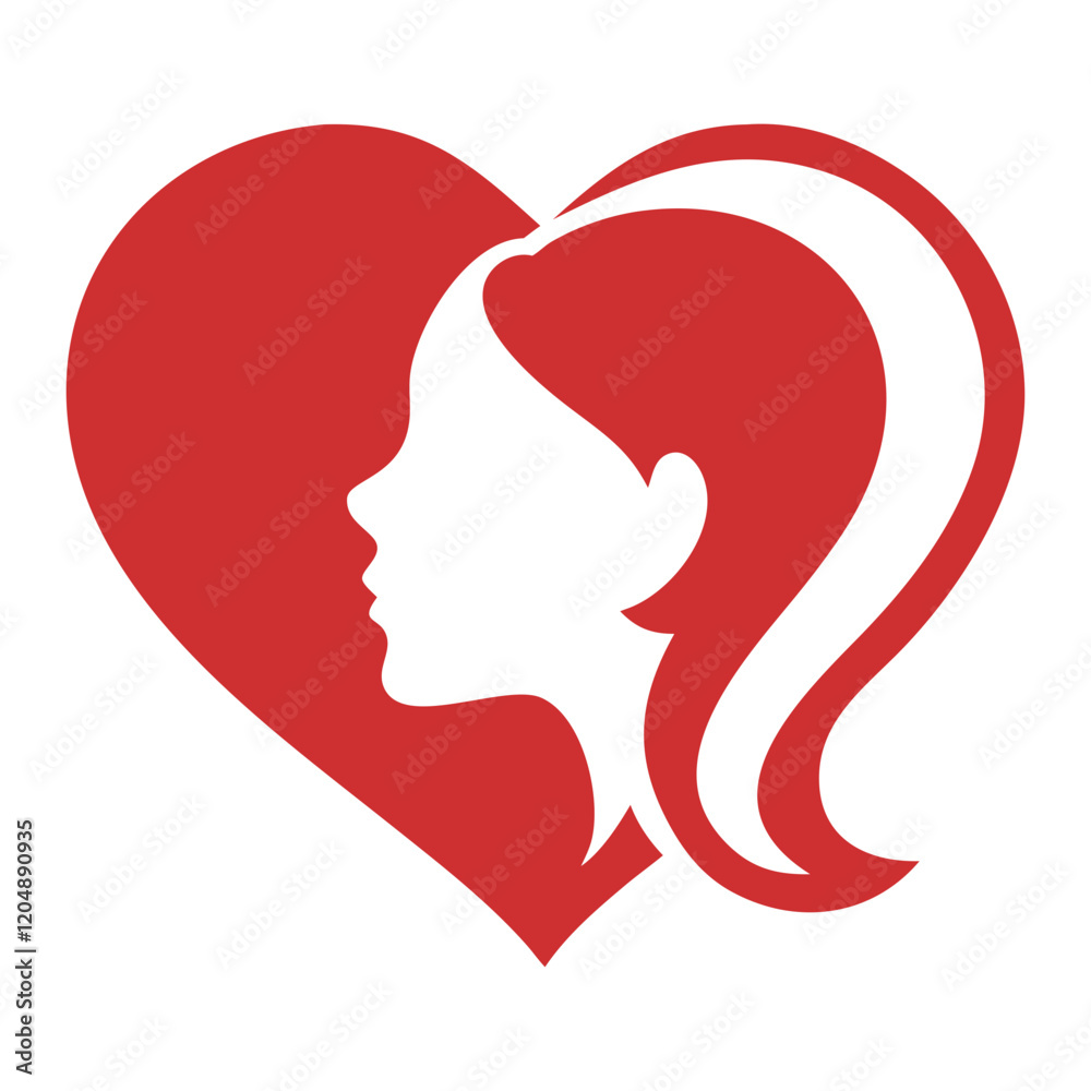 Elegant female profile within a heart shape, symbolizing love and beauty. Elegant female profile within a heart shape, symbolizing love and beauty.