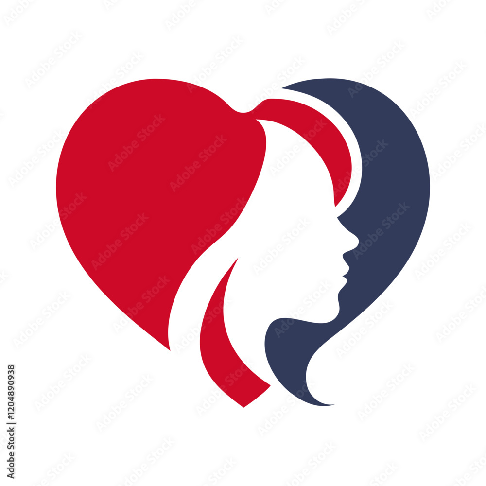 Elegant female profile within a heart shape, symbolizing love and beauty. Elegant female profile within a heart shape, symbolizing love and beauty.