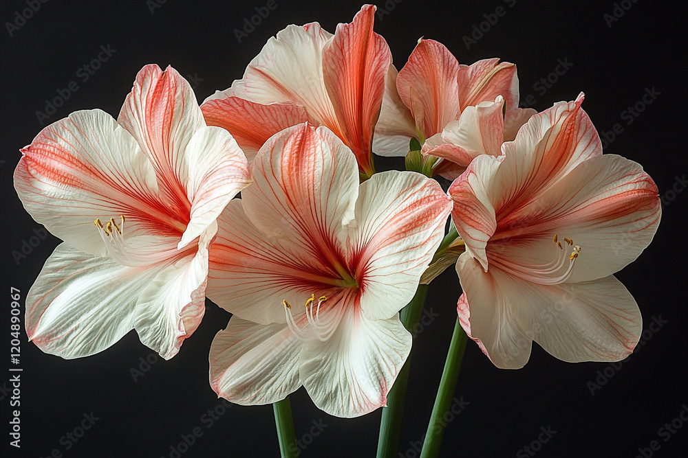 Fototapeta premium Amaryllis flowers in creamy white and coral hues