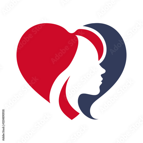 Elegant female profile within a heart shape, symbolizing love and beauty.