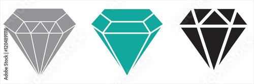 Diamond  icons. Set of vector icons. Colorful luxury symbols. Abstract jewelry gemstones isolated. Various forms of Diamond cut. Jewelry logo design. Beautiful colors and variety.