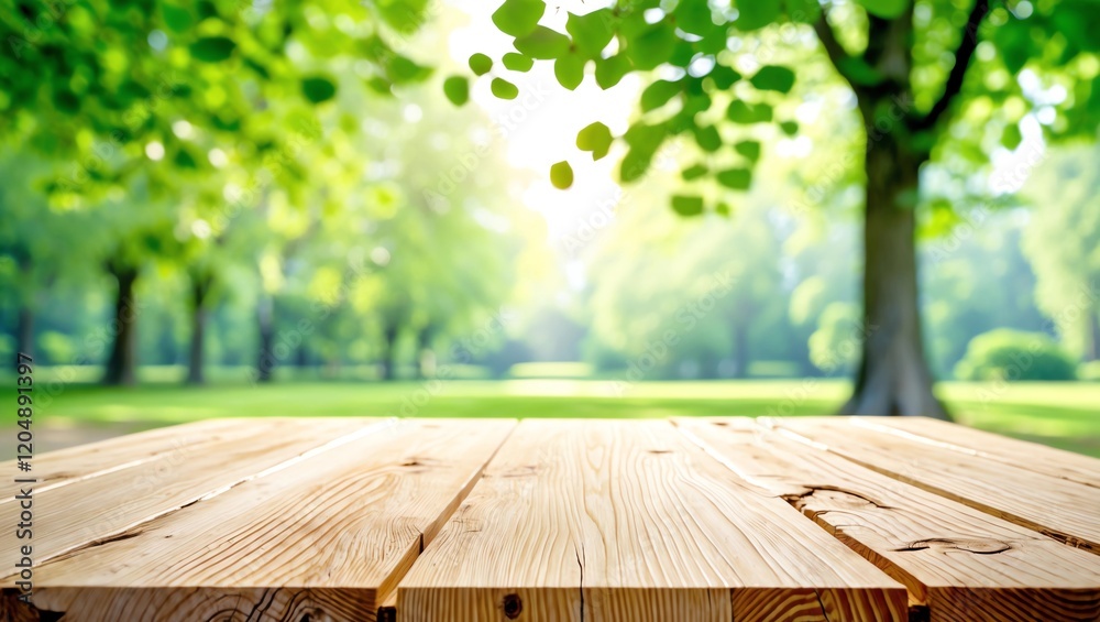 Empty wooden table with garden bokeh for a catering or food background with a country outdoor theme,Template mock up for display of product Empty wooden table with garden bokeh for a catering or food background with a country outdoor theme,Template mock up for display of product