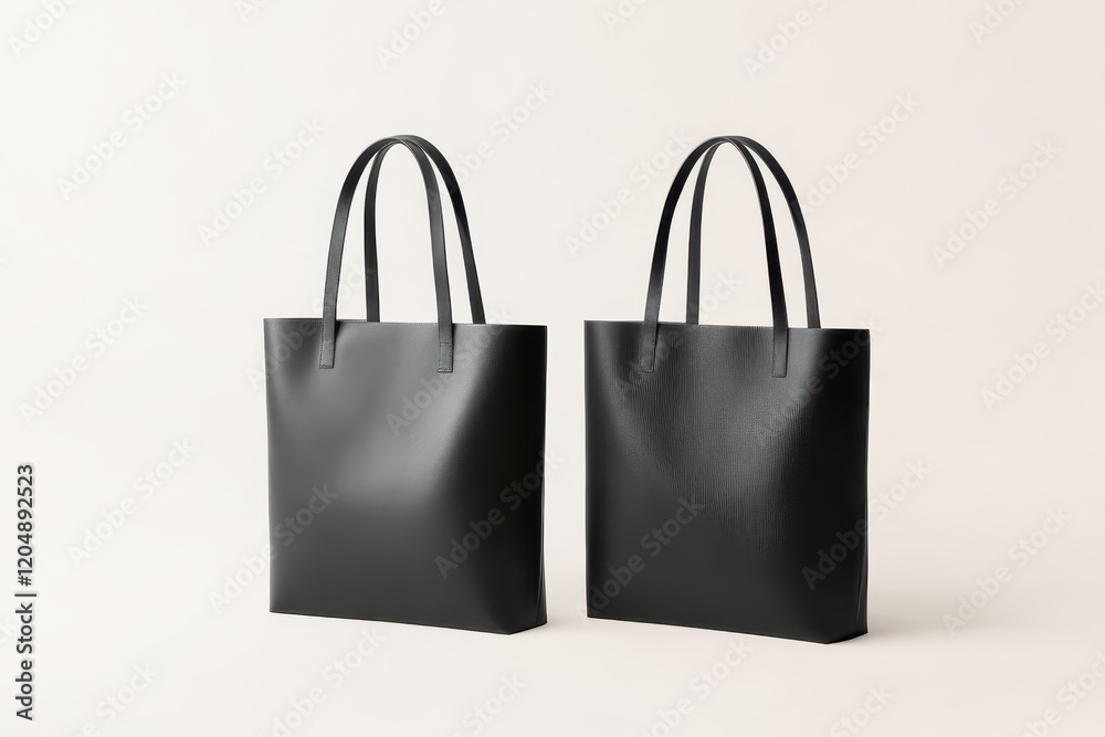 Two minimalist tote bags are displayed side by side against a plain background Two minimalist tote bags are displayed side by side against a plain background
