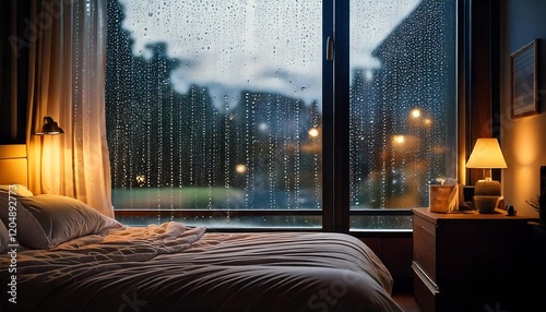 hotel bedroom in the rainy season
