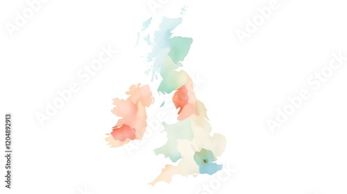 Watercolor map of Great Britain and Ireland.