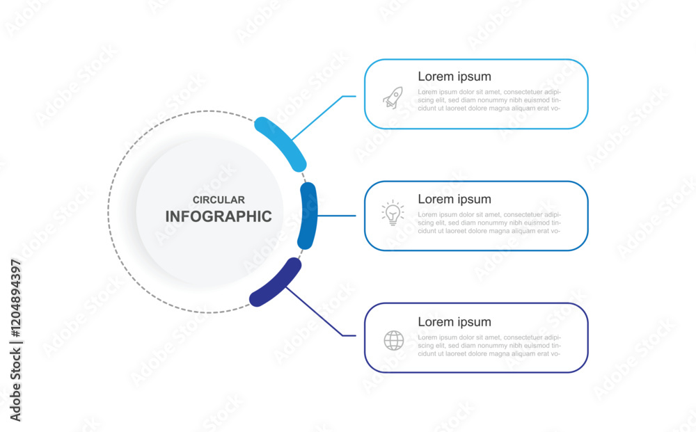Vector template infographic with 3 step. Line circle with 3 point can be used for diagram information, workflow layout, business presentation and web graphic design 