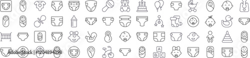 Pack of Family, Baby, Diapers Related Line Icons. Outline Signs for Graphic and Web Design, Apps, Adverts, Various Cards