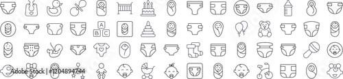Family, Baby, Diapers Line Icon Pack. Outline Signs for Graphic and Web Design, Apps, Adverts, Various Cards