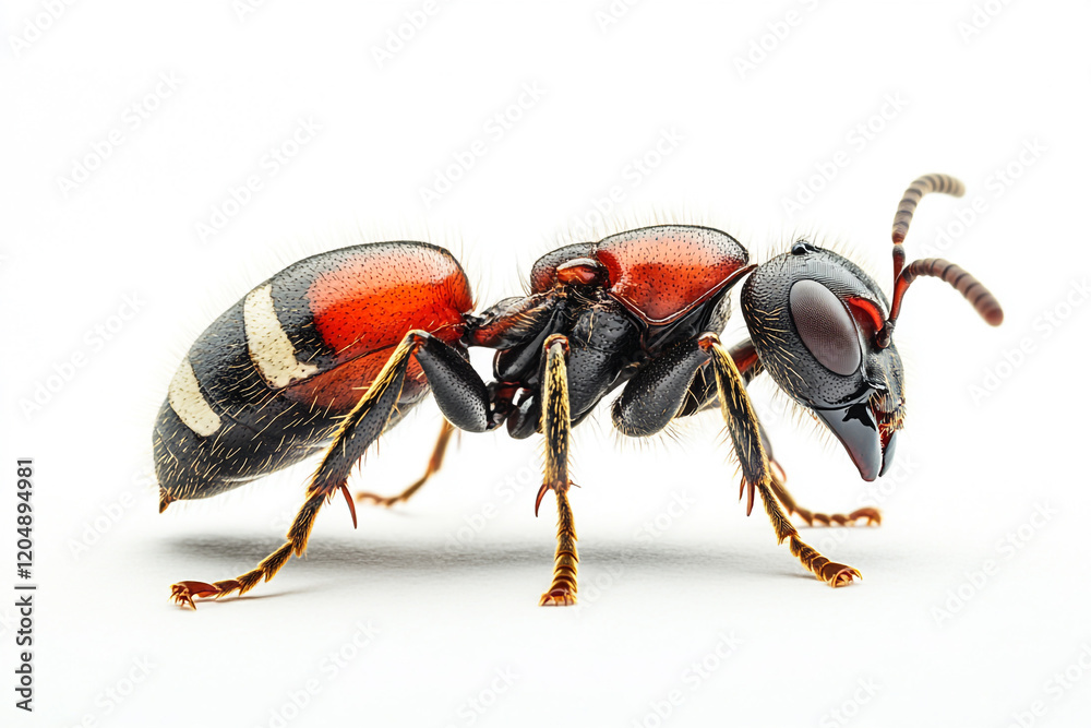 Naklejka premium Red and Black Ant Closeup Detailed View