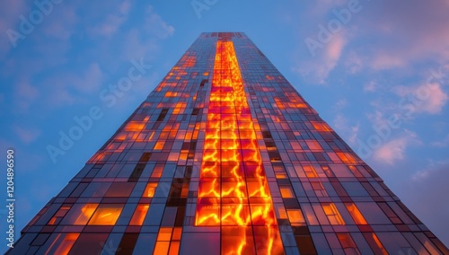 Wallpaper Mural Fiery Skyscraper at Dusk: A Modern Architectural Marvel Torontodigital.ca