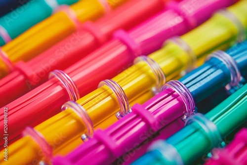 close-up of well-organized internet wires, featuring a spectrum of colors that create a visually appealing and tidy arrangement photo