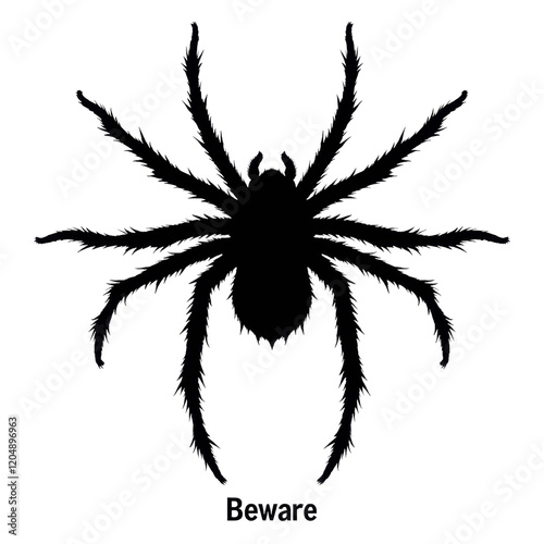 Black spider silhouette with transparent background and beware text at bottom