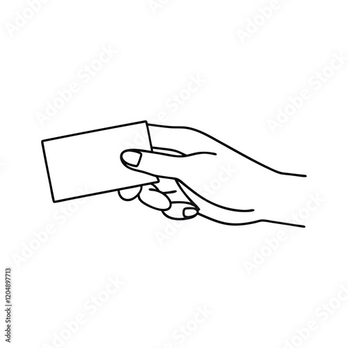 Man hand holding a blank card Hand Drawn Continuous Line art flat vector illustration