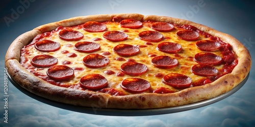 Surreal pepperoni pizza art: a fantastical food photo, dreamy and whimsical. photo