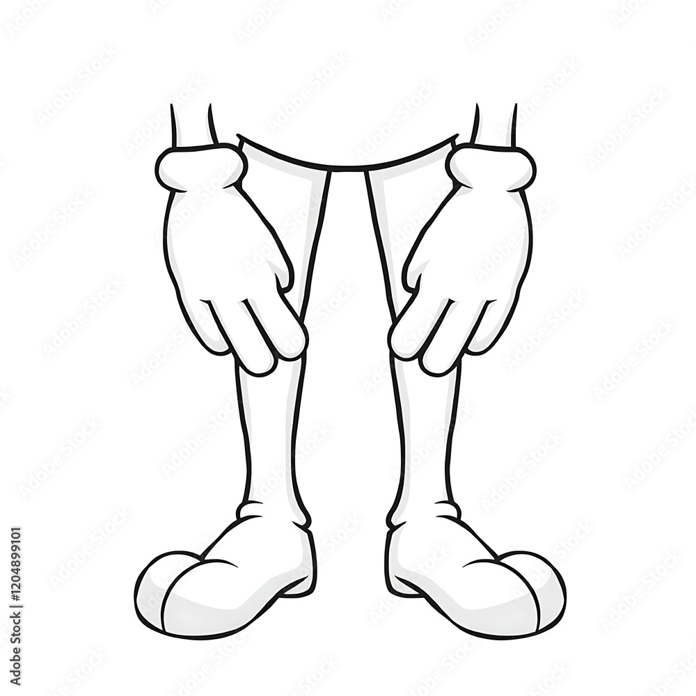 Cartoon legs and hands in white gloves and boots. Cartoon legs and hands in white gloves and boots.