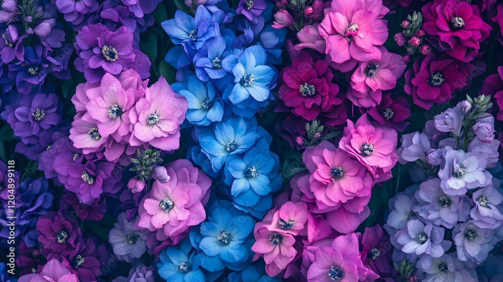 Obraz premium Vibrant Purple Blue Pink Flowers Close Up