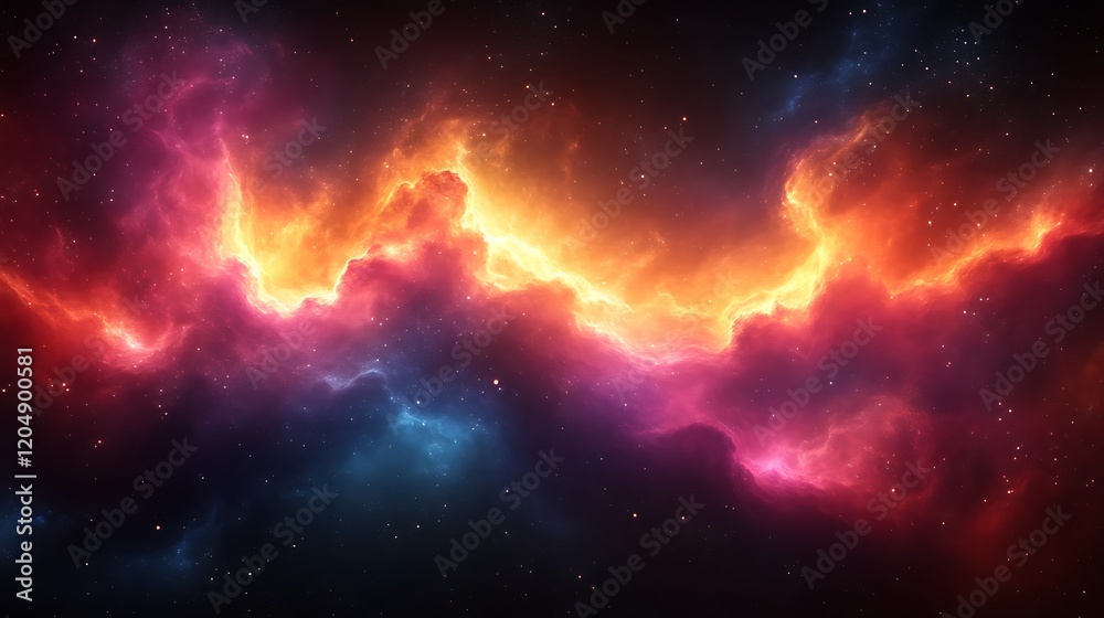 Fototapeta premium Fiery Nebula Swirling Cosmic Clouds Across The Starry Expanse
