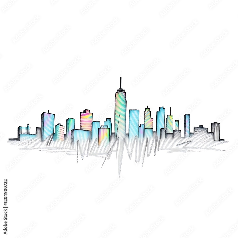 Obraz premium Colorful sketch of a city skyline.