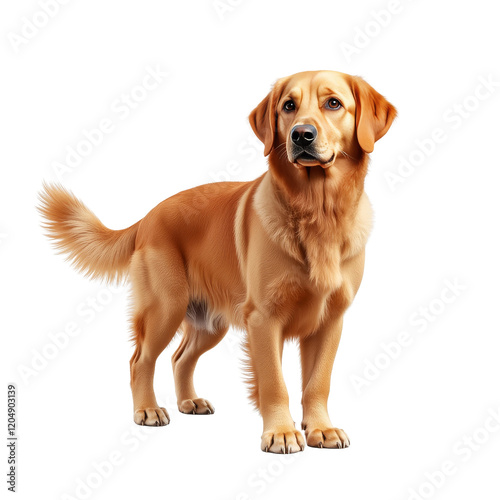 Golden Retriever Exhibiting Attentive Posture in Profile View photo