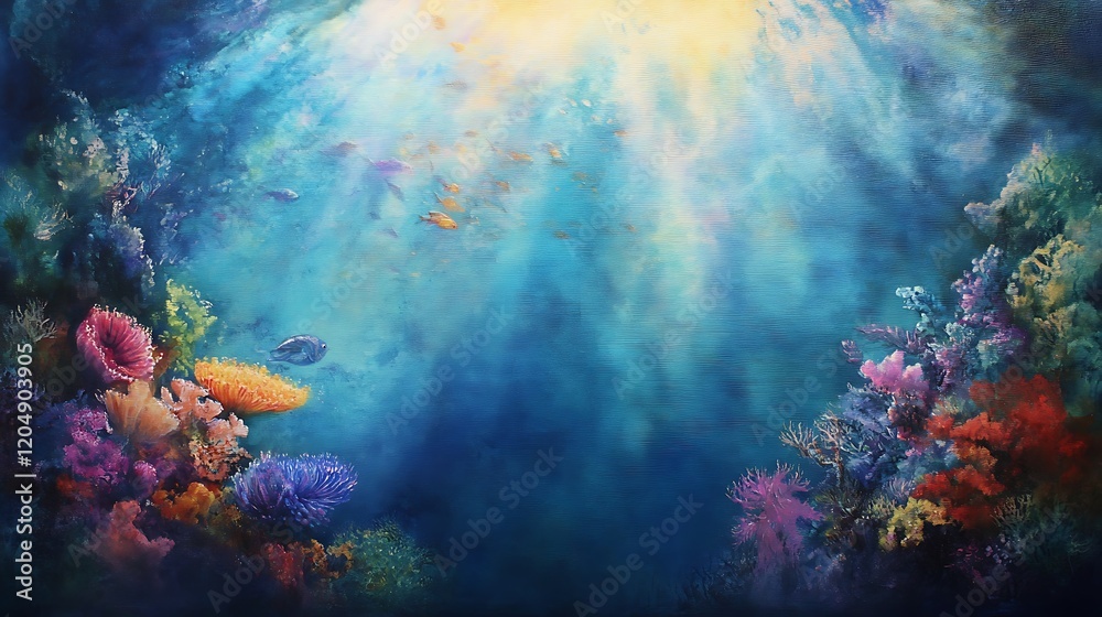 Naklejka premium Underwater Scene with Coral Reef and Fish