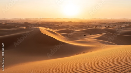 Fototapeta Naklejka Na Ścianę i Meble -  A serene desert landscape with rolling sand dunes at sunset, Desert scene, Tranquil style