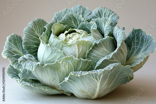 A Single Head Of Green Cabbage Displays Its Veins