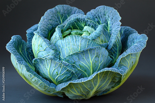 A Single Head Of Blue Cabbage Displays Its Veins