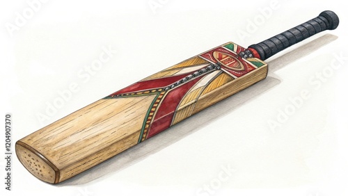 A beautifully designed cricket bat featuring intricate patterns and a sturdy handle, ideal for the sport of cricket. photo