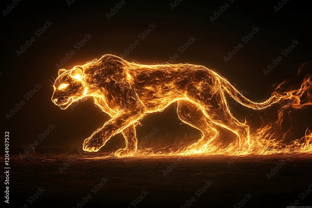 Fiery Big Cat Night Movement Abstract Fiery Big Cat Night Movement Abstract