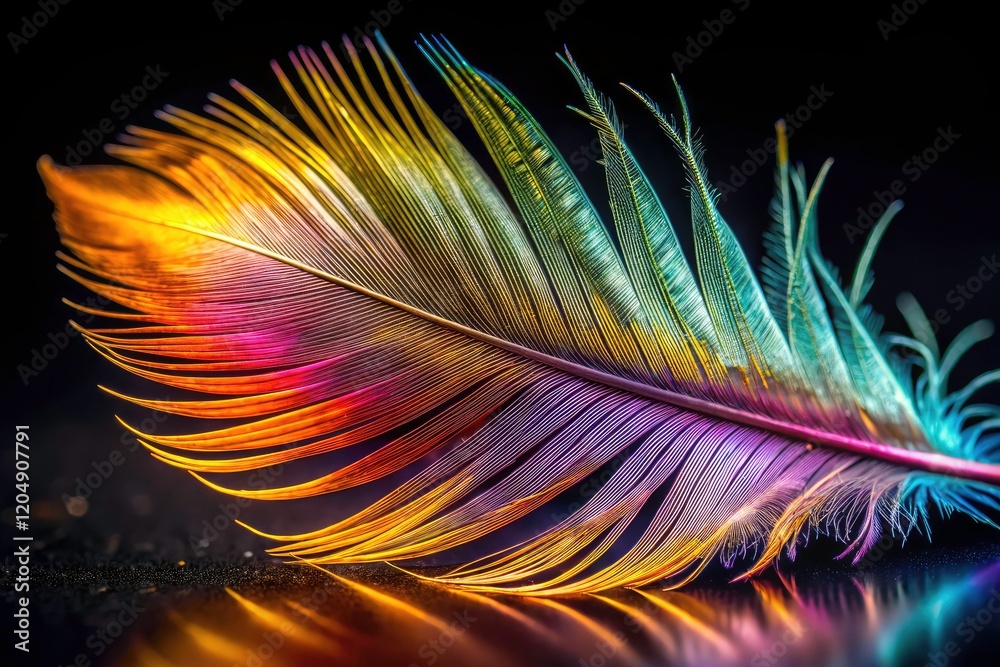 Obraz premium Macro Feather Photography: Dark Background, Detailed Texture, Close-up Shot