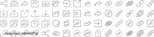 Collection of Share and Link Related Line Icons. Outline Signs for Graphic and Web Design, Apps, Adverts, Various Cards