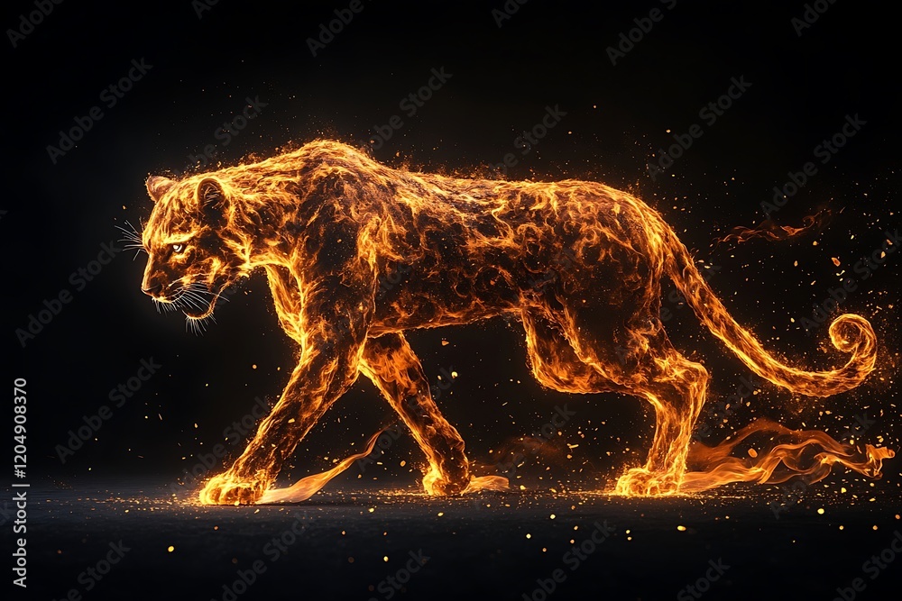 Fiery Big Cat Walking at Night5 Fiery Big Cat Walking at Night5