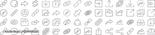 Share and Link Thin Line Icon Set. Outline Signs for Graphic and Web Design, Apps, Adverts, Various Cards
