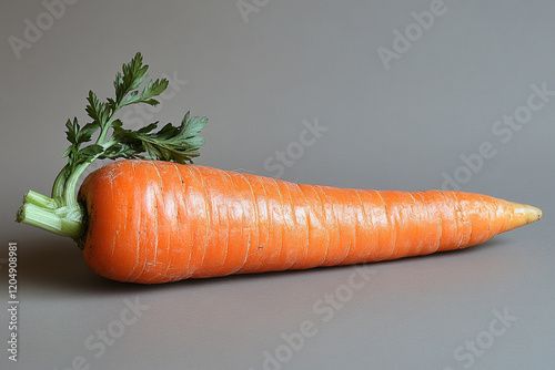 A Single Orange Carrot with Green Tops