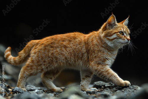 Ginger Cat Walking on Rocky Terrain