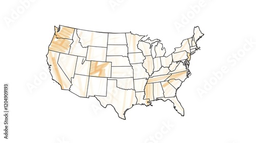 Hand-drawn US map highlighting drought-affected states.
